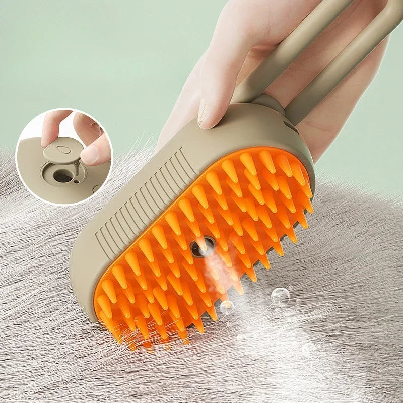 Cepillo 3 en 1 para Perros y Gatos con Spray, Masaje y Eliminación de Pelo, Plegable y Rotatorio para Baño y Grooming