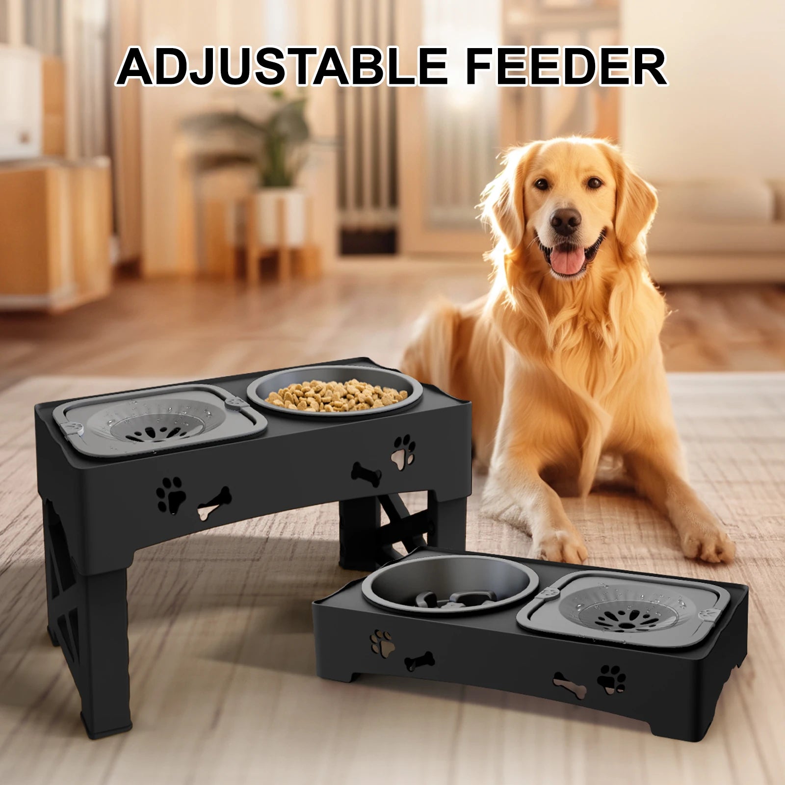 Comedero Multifuncional 3 en 1 para Perros y Gatos: Doble Cuenco de Acero Inoxidable Plegable, con 5 Alturas Ajustables para una Alimentación Ergonómica, Saludable y Anti-Derrames, Ideal para Mascotas de Todos los Tamaños